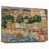 Modern Beach and Village Scene - Contemporary Art Print for Trendy Home Decor