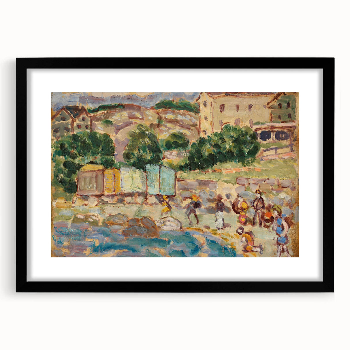 Modern Beach and Village Scene - Contemporary Art Print for Trendy Home Decor