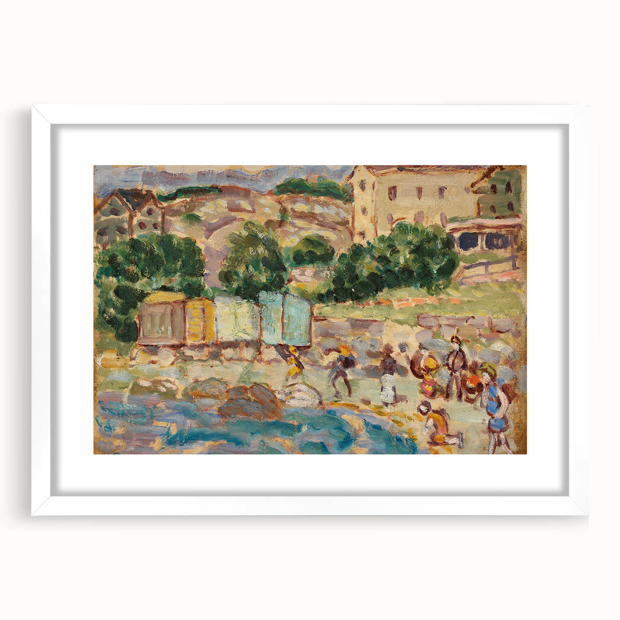 Modern Beach and Village Scene - Contemporary Art Print for Trendy Home Decor