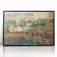 Modern Beach and Village Scene - Contemporary Art Print for Trendy Home Decor