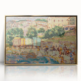 Modern Beach and Village Scene - Contemporary Art Print for Trendy Home Decor