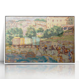 Modern Beach and Village Scene - Contemporary Art Print for Trendy Home Decor