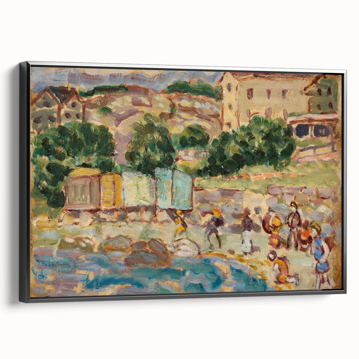 Modern Beach and Village Scene - Contemporary Art Print for Trendy Home Decor