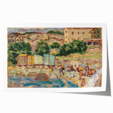 Modern Beach and Village Scene - Contemporary Art Print for Trendy Home Decor