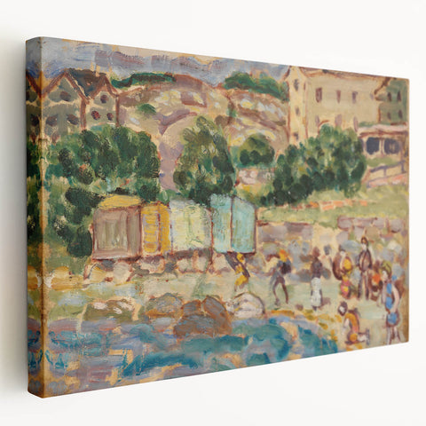 Modern Beach and Village Scene - Contemporary Art Print for Trendy Home Decor