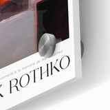 Large abstract wall art in red and orange tones on acrylic glass, mid-century modernist style.