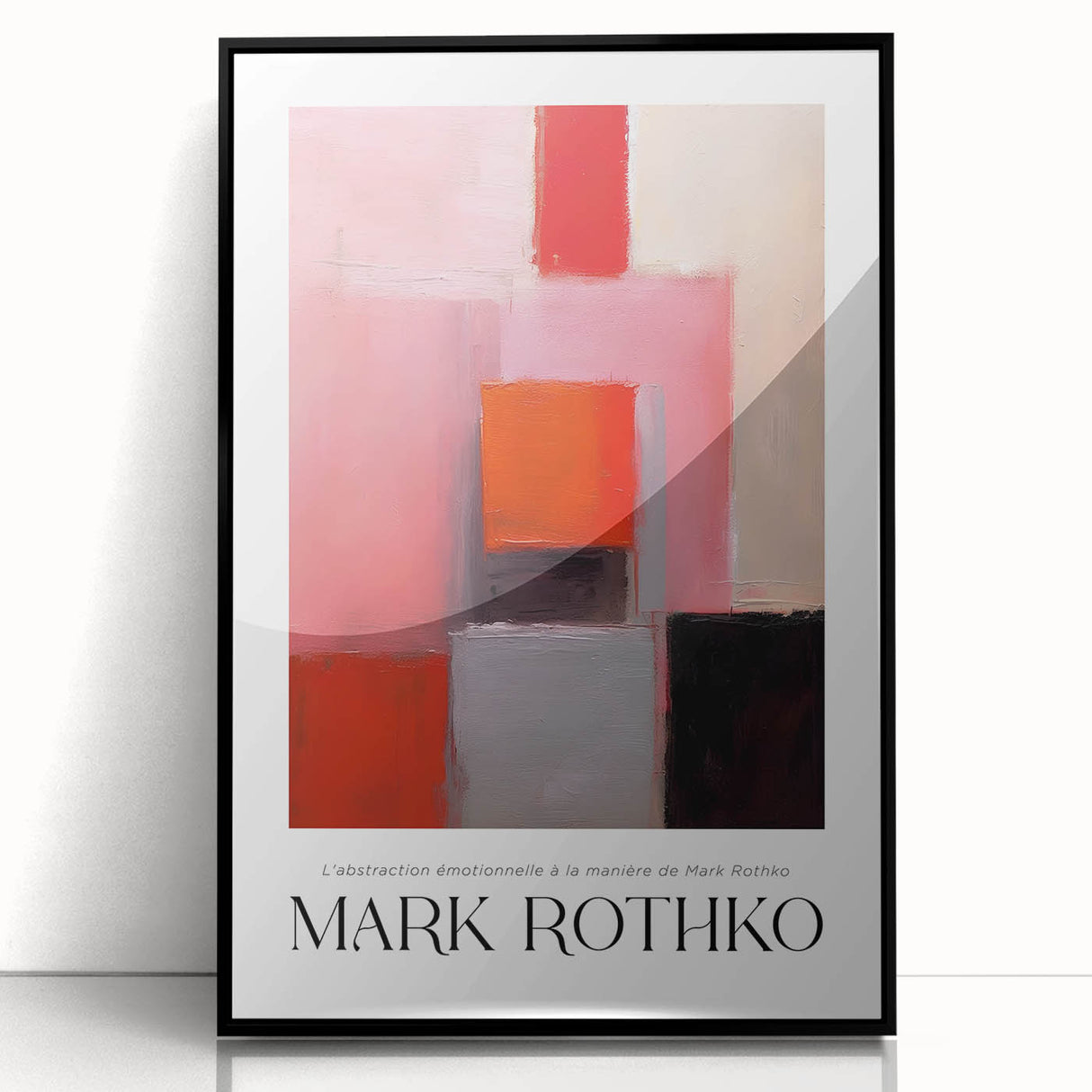 Large abstract wall art by Mark Rothko, featuring deep red and black hues on a framed acrylic.