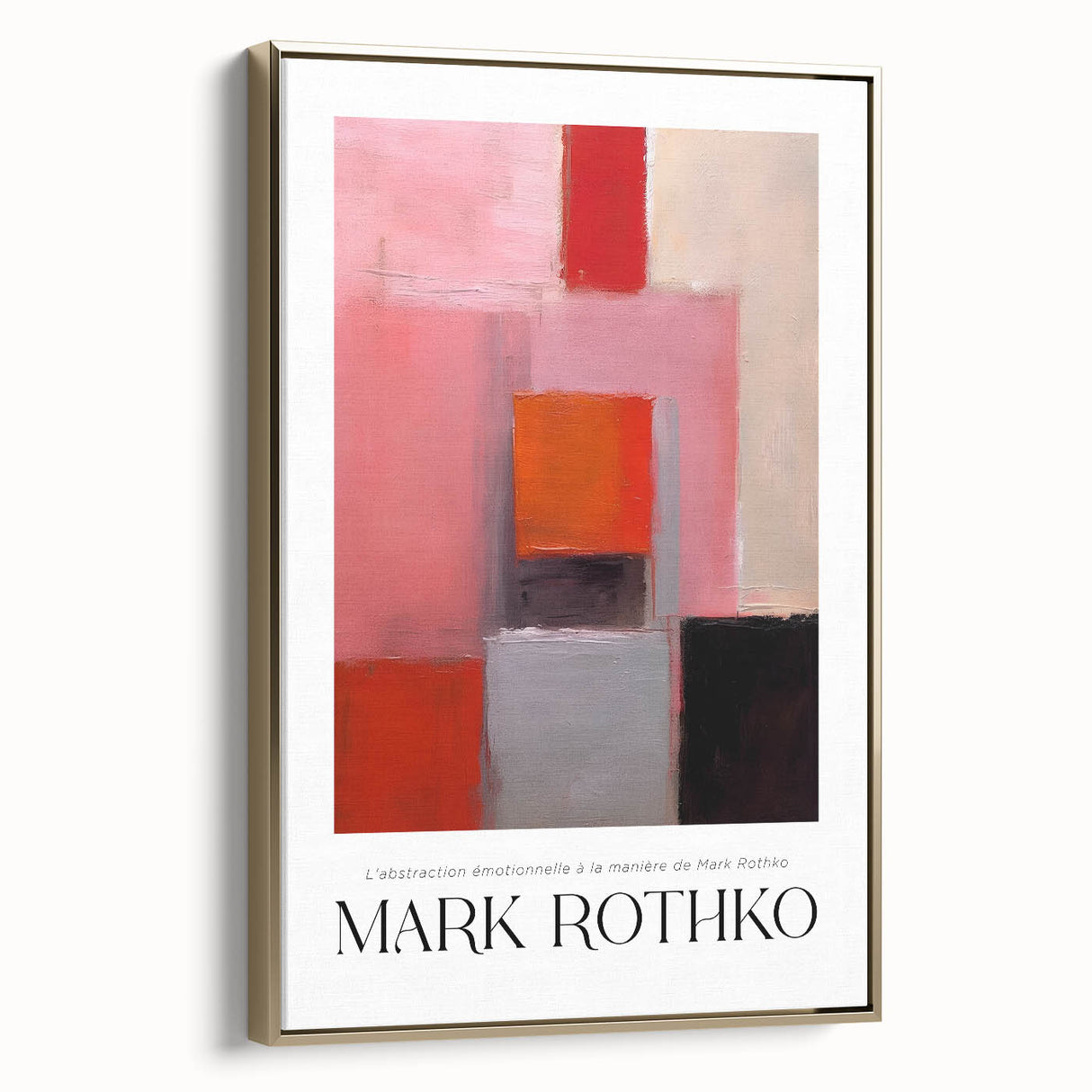 Framed canvas featuring a Rothko-inspired abstract landscape in black and gold tones, ideal for bedroom wall decor.