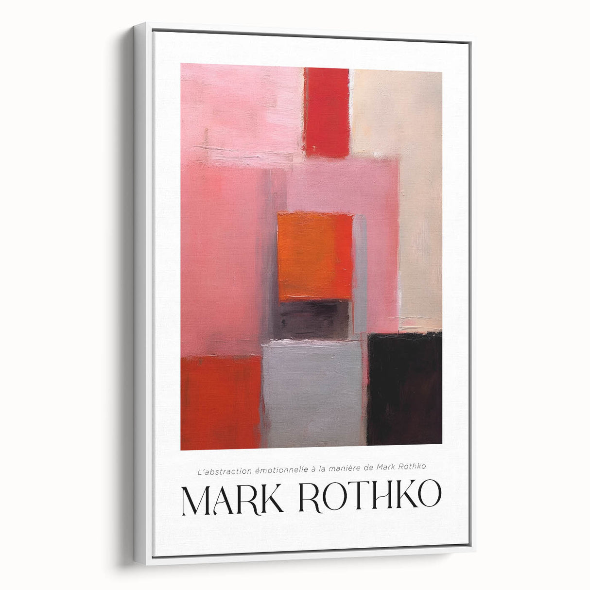 Vintage poster art featuring abstract blocks in red and blue on a large framed canvas, suitable for living room decor.