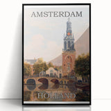 Amsterdam Retro Travel Poster | Vintage Canal View Print