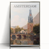 Amsterdam Retro Travel Poster | Vintage Canal View Print