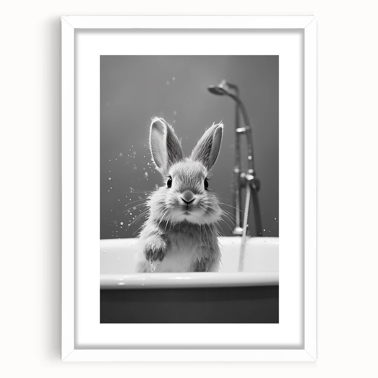 Bathroom Framed Art - Charming Bunny in Bathtub