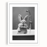Bathroom Framed Art - Charming Bunny in Bathtub