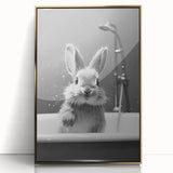 Bathroom Framed Art - Charming Bunny in Bathtub