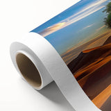 Art deco poster of an Algerian landscape on rolled canvas, featuring earthy tones.