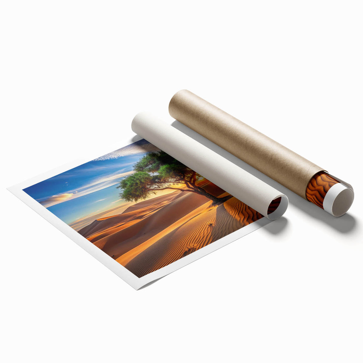 Extra large rolled print of a serene Algerian landscape with subtle floral elements in soft earth tones.