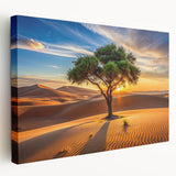 Large stretched canvas depicting an Algerian desert landscape in warm earth tones, suitable for kitchen wall art.