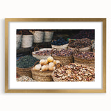 Textured abstract art print of an Egyptian landscape in gold frame, ideal for bedroom art.