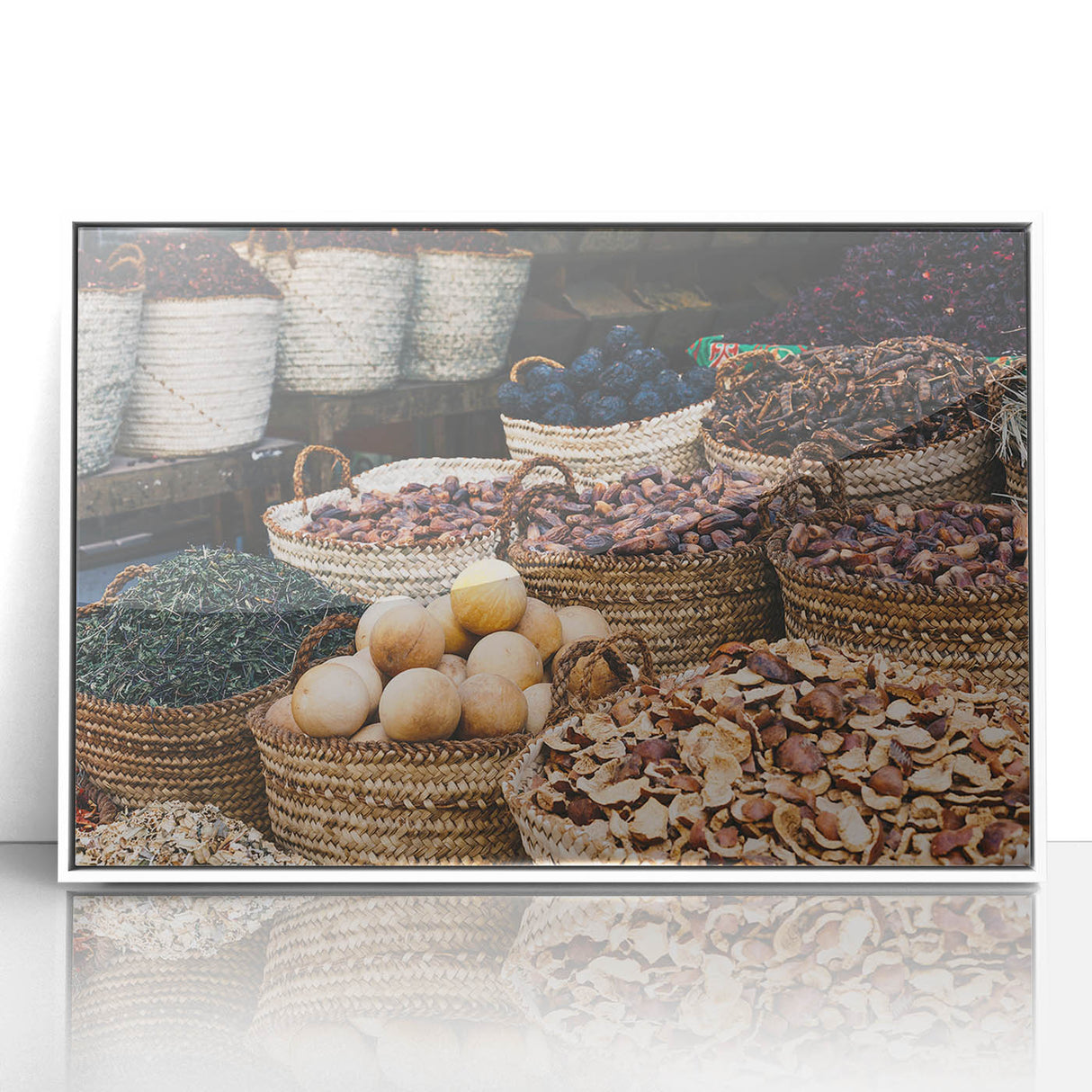 Large art print of an Egyptian landscape in muted earth tones on a white framed acrylic, suitable for modern art wall decor.