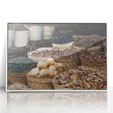 Large art print of an Egyptian landscape in muted earth tones on a white framed acrylic, suitable for modern art wall decor.