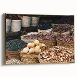 Vintage landscape art painting of an Egyptian scene on a framed canvas, featuring a black and gold color palette.