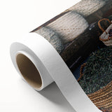 Art Deco poster of Egyptian scenery on rolled canvas, featuring muted earth tones, ideal for nursery wall art.