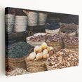 Large stretched canvas depicting an Egyptian landscape in earthy tones, ideal for kitchen wall art.