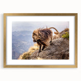 Textured abstract art print depicting a serene Ethiopian landscape in earthy tones, framed in gold.