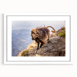 Extra large abstract art print depicting Ethiopian scenery in textured earth tones on a white framed canvas.