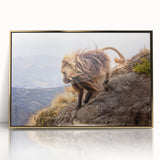 Mid-century modernist art depicting an Ethiopian landscape in muted earth tones on a framed acrylic panel.