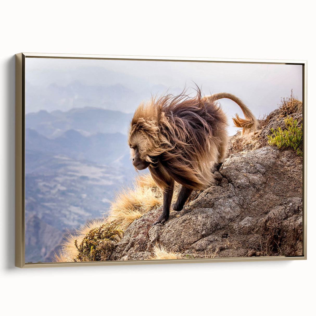 Landscape art painting of an Ethiopian scenery on framed canvas, featuring vibrant earth tones, ideal for living room decor.