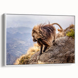 Framed canvas wall art featuring a vintage-style Ethiopian landscape in black and white tones, ideal for bedroom decor.