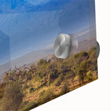 Large abstract wall art depicting Kenyan scenery in earth tones on acrylic glass, suitable for dining room ambiance.