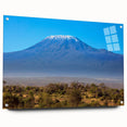 Acrylic print of a Kenyan landscape with vibrant greens and blues, ideal for dining room decor.
