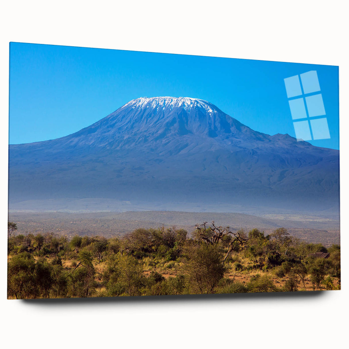 Acrylic print of a large abstract depiction of a Kenyan landscape, featuring earthy tones.