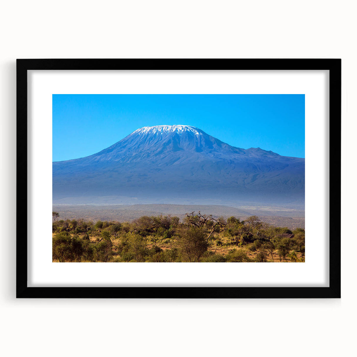 Extra large abstract art print depicting a colorful, textured African scenery on a framed canvas.