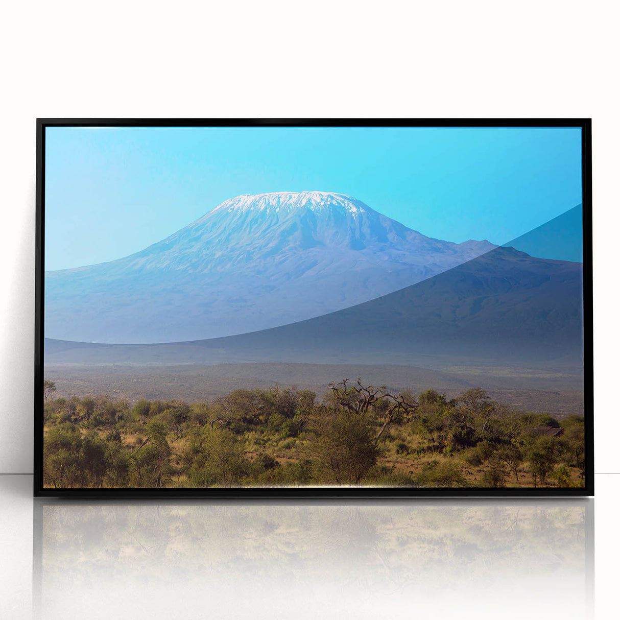 Large abstract wall art depicting the African savannah in muted earth tones on a framed acrylic.