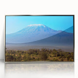 Acrylic framed poster of African scenery with silver accents, in muted earth tones.