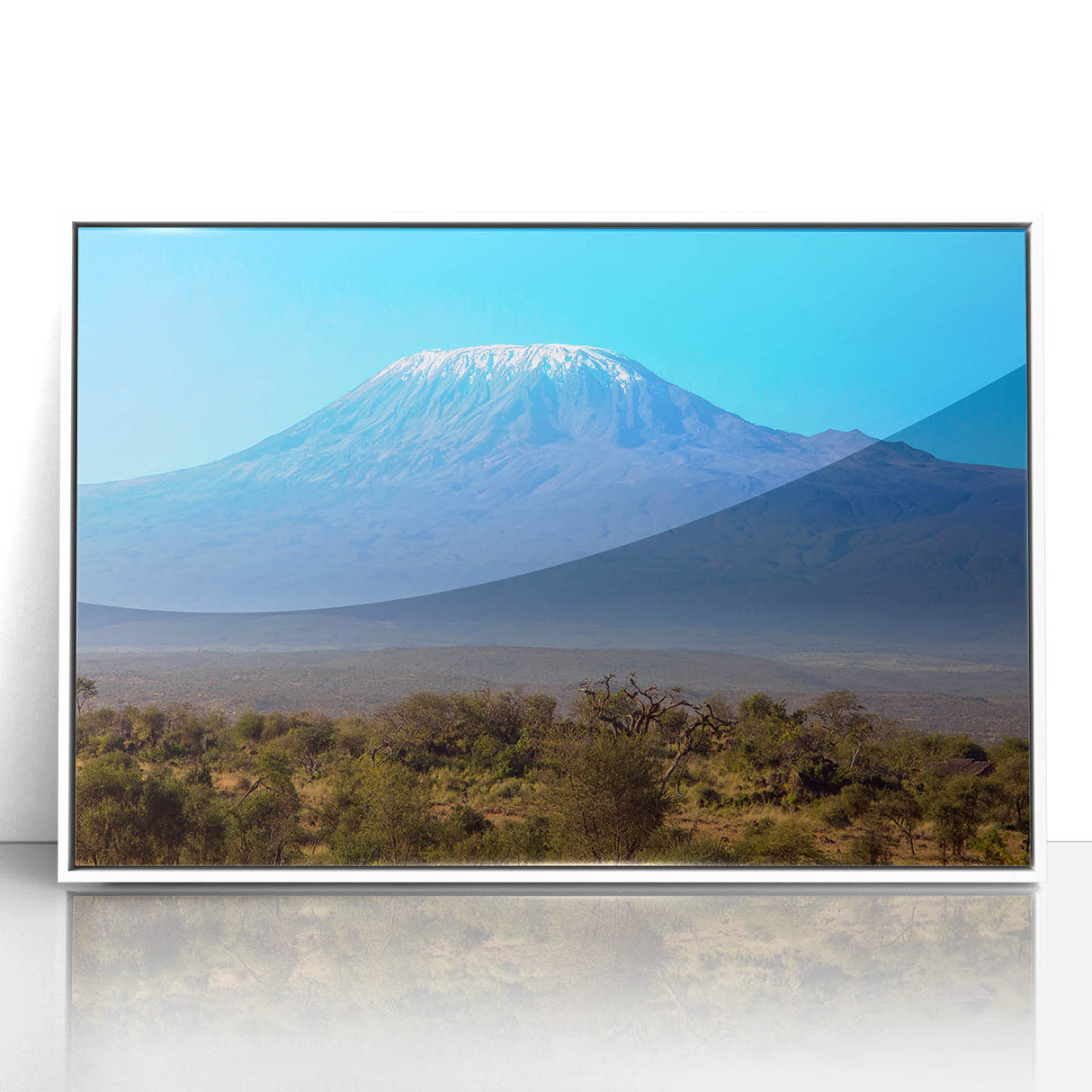 Framed acrylic print of an African savannah scene in muted earth tones, ideal for nursery wall art.