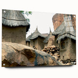 Acrylic print of a large abstract Mali scenery in earth tones, ideal for dining room or bedroom decor.
