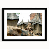 Extra large abstract art print of a colorful, textured African landscape on a framed black matte canvas.