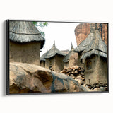 Black and white framed canvas depicting a Mali landscape, ideal for bedroom wall art in vintage poster style.