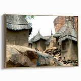 Landscape art painting of a Mali scenery on framed canvas with vibrant earth tones.
