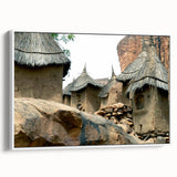 Framed canvas featuring a vintage-style Mali landscape in muted earth tones, ideal for bedroom wall art.