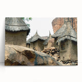 Black and white stretched canvas featuring a serene Mali landscape, ideal for kitchen wall art or bedroom ambiance.