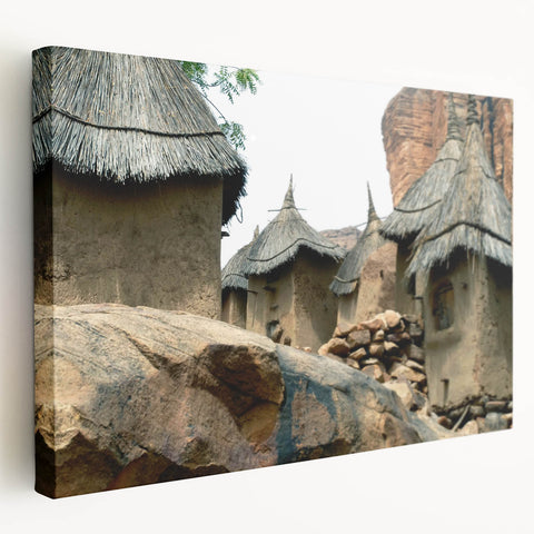 Large canvas print of an African Mali landscape in earth tones, ideal for kitchen wall art.