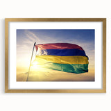 Textured abstract art print of a Mauritian landscape in muted earth tones on a framed canvas, suitable for bedroom decor.