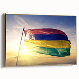 Landscape art painting of a Mauritian scene on a framed canvas.