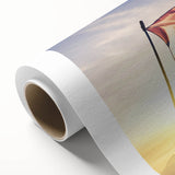 Art deco poster of a serene Mauritius landscape in soft pastel colors on rolled canvas, ideal for nursery wall art.