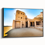 Black and white framed canvas of a Moroccan landscape, ideal for bedroom wall art.
